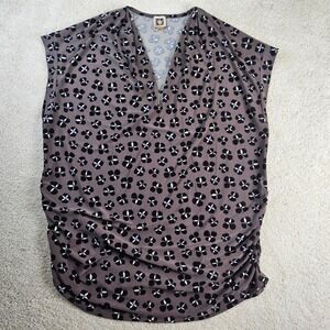 Women's Anne Klein 1X Gray‎ Floral Abstract Sleeveless Side Ruched Top Blouse